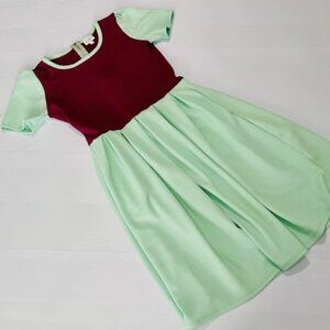 LuLaRoe Women's Amelia Fit & Flare Dress Mint Magenta Small